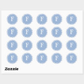 Monogram F Powder Blue Wedding Monograma Ronde Sticker (Vel)
