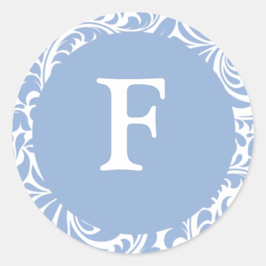 Monogram F Powder Blue Wedding Monograma Ronde Sticker (Voorkant)