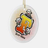 Monogram F Sock Monkey Keramisch Ornament (Rechts)