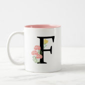 Monogram F Waterverf Floral Spray Modern Chic Tweekleurige Koffiemok (Links)