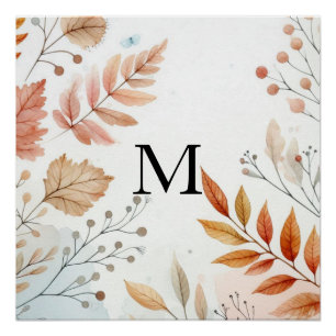 Monogram Fall laat waterverf pastelkleur achter Perfect Poster