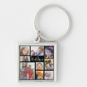 Monogram Familie acht Foto Gepersonaliseerd Sleutelhanger