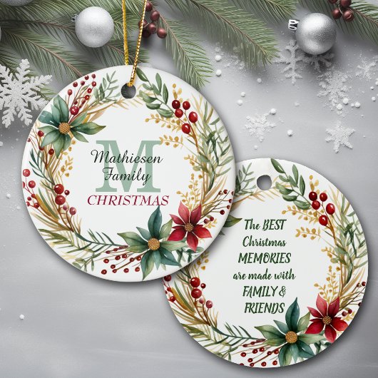 Monogram Familie Herinneringen Kerstkrans Keramisch Ornament