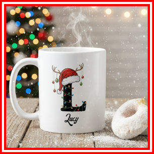 Monogram Familie Kerst Antliers Kerstmannetje Hoed Koffiemok