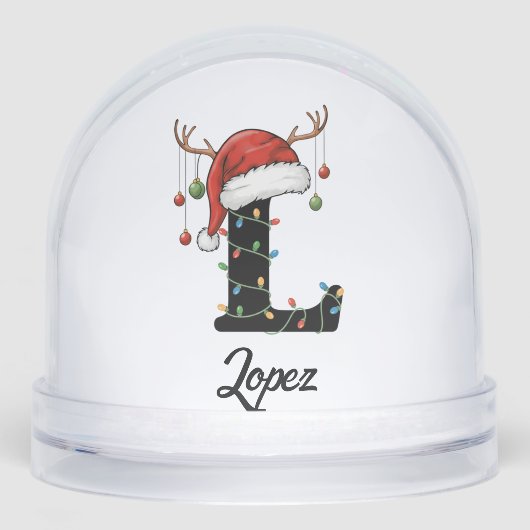 Monogram Familie Kerstgewei Santa Hat FOTO Sneeuwbol (Voorkant)