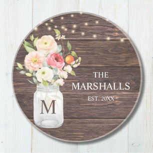 Monogram familienaam bloemendecoratie metson glas zandsteen onderzetter
