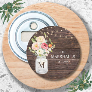 Monogram Familienaam Bloemstuk Mason Jar Rustiek Button Flesopener