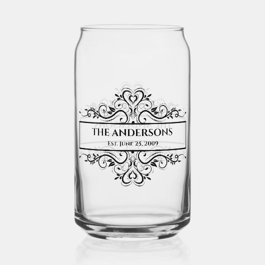 Monogram familienaam  datum blikvorm glas (Achterkant)