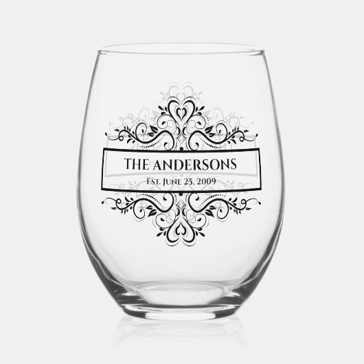 Monogram familienaam  datum wijnglas zonder voet (Voorkant)