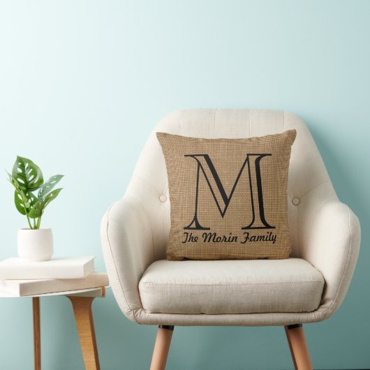 Monogram Familienaam Faux Burlap Sierkussen (Stoel)