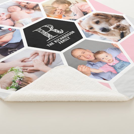 Monogram familienaam Geometrisch 6 Fotocollage Sherpa Deken (3/4)