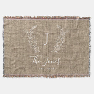 Monogram familienaam gepersonaliseerd rustige jute deken