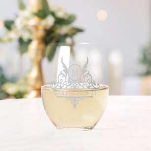 Monogram familienaam  gepersonaliseerd wijnglas zonder voet
