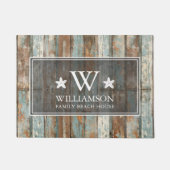 Monogram Familienaam Rustic Boho Wood Beach House Deurmat (Voorkant)