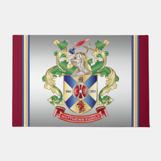 Monogram Family Crest Knight Shield Dragon Sword Deurmat (Voorkant)