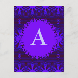 Monogram Fancy Donker Paars Blauw Abstract Briefkaart