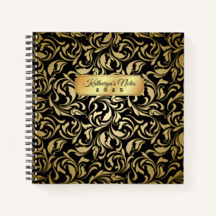Monogram Fancy goudbloem Zwarte Luxe Notitieboek