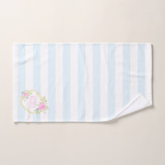 Monogram Fancy roze roze rozen blauwbes washanddoe Bad Handdoek (Handdoek)