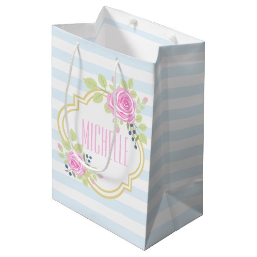 Monogram Fancy Rozen Blueberry Gift Bag Medium Cadeauzakje (Voorkant Gekanteld)