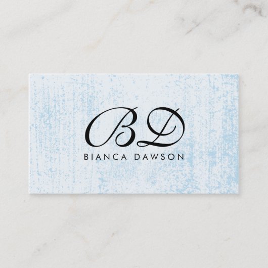 Monogram Fancy Script Blue Grunge Visitekaartje (Voorkant)