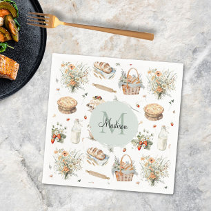 Monogram Fantasie Bloemige Aardbei Landelijk Servet