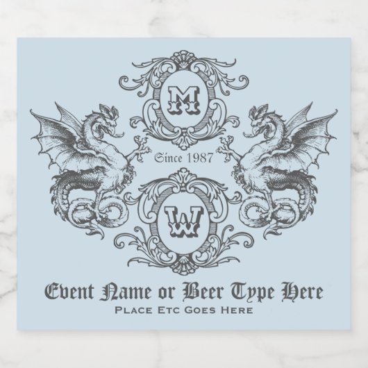 Monogram Fantasy Medieval Dragon  Lijst Bier Etiket (Enkel label)