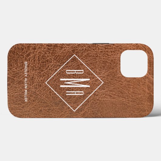 Monogram Faux Brown Leather Case-Mate iPhone Case (Achterkant (horizontaal))