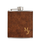 Monogram Faux Brown Leather Flask Heupfles (Voorkant)