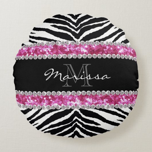 Monogram Faux Glitter Bling Strass Meisjes Rond Kussen (Voorkant)