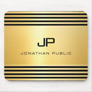 Monogram Faux Gold Black Modern Elegant Sjabloon Muismat
