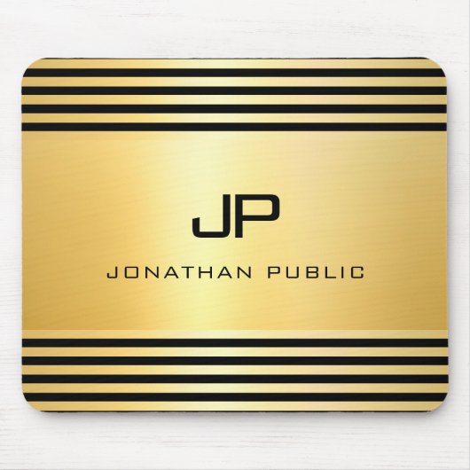 Monogram Faux Gold Black Modern Elegant Sjabloon Muismat (Voorkant)