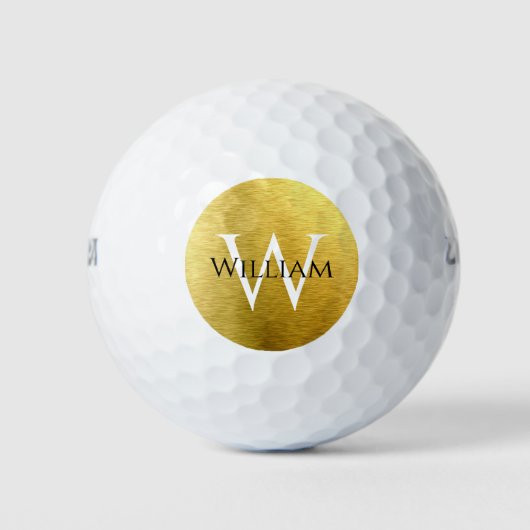 Monogram Faux Gold Folie Modern Custom Name Initia Golfballen (Voorkant)