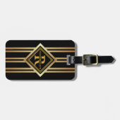 Monogram Faux Gold Geometric BLACK Bagagelabel (Voorkant horizontaal)
