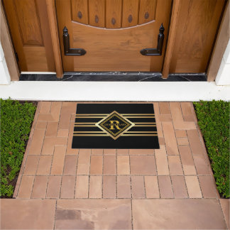 Monogram Faux Gold Geometric BLACK Deurmat