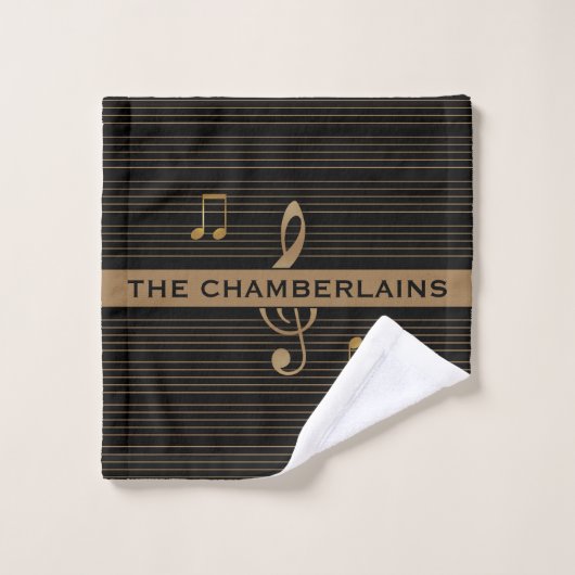 Monogram Faux Gold Treble Clef and Notes on BLACK (Gant de toilette)