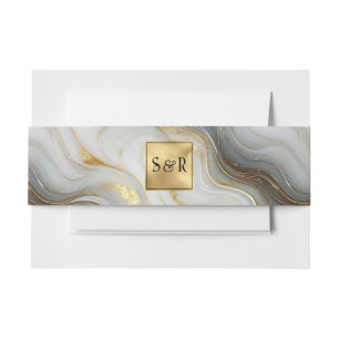 Monogram Faux Goud, Grijs & Wit Marmered Wedding Uitnodigingen Wikkel