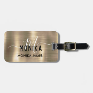 Monogram Faux Goud Metaal Gestylde Douane Bagagelabel
