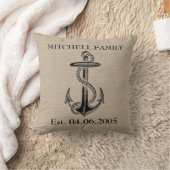 Monogram faux linen burlap rustic anchor strand kussen (Deken)