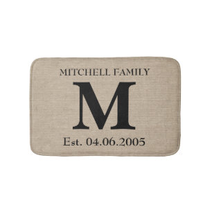 Monogram faux linen burlap rustige initiaal bruilo badmat