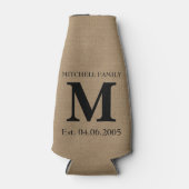 Monogram faux linen burlap rustige initiaal bruilo flesjeskoeler (Voorkant)