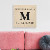 Monogram faux linen burlap rustige initiaal canvas afdruk (Insitu (Woonkamer))