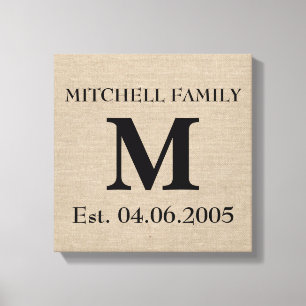 Monogram faux linen burlap rustige initiaal canvas afdruk