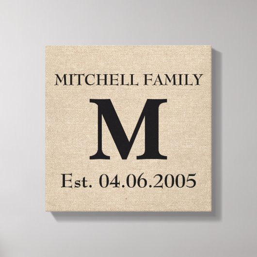 Monogram faux linen burlap rustige initiaal canvas afdruk (Voorkant)