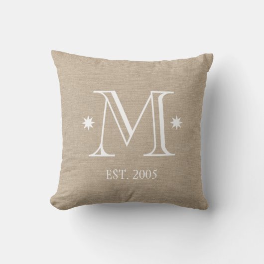 Monogram faux linen burlap rustige initiaal dat kussen (Voorkant)