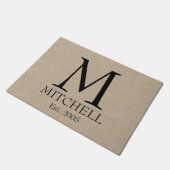 Monogram faux linen burlap rustige initiaal deurmat (Schuin)