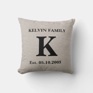Monogram faux linen burlap rustige initiaal kussen