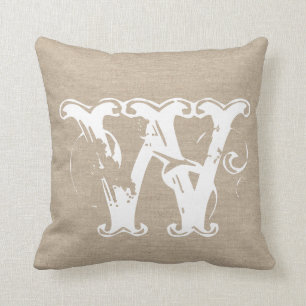 Monogram faux linen burlap rustige initiaal kussen