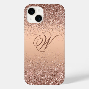 Monogram Faux Roos Gold Glitter iPhone 14 Hoesje