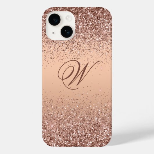 Monogram Faux Roos Gold Glitter iPhone 14 Hoesje (Achterkant)