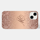Monogram Faux Roos Gold Glitter iPhone 14 Hoesje (Achterkant (horizontaal))